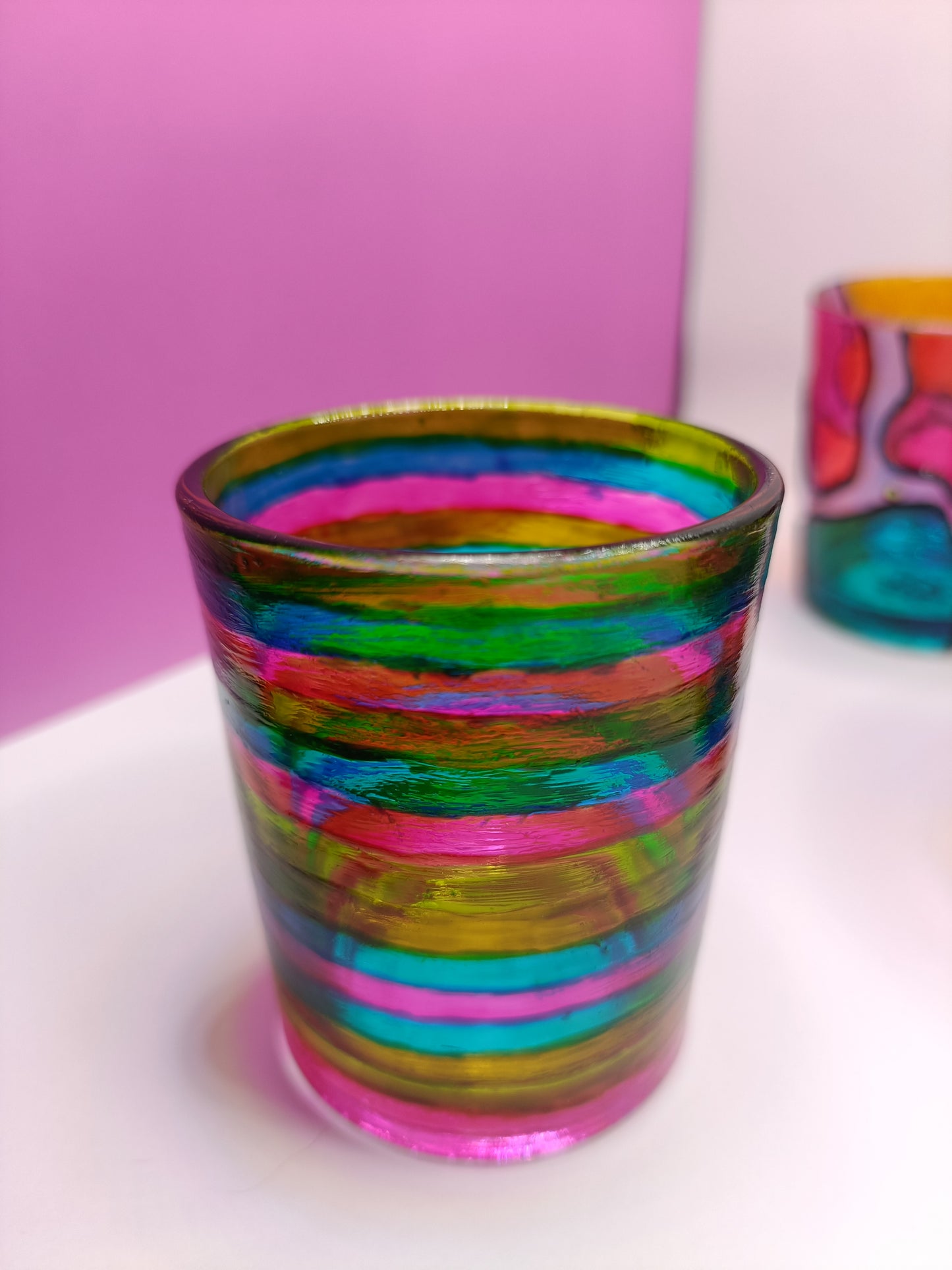 Striped Hand Painted Candle Holder
