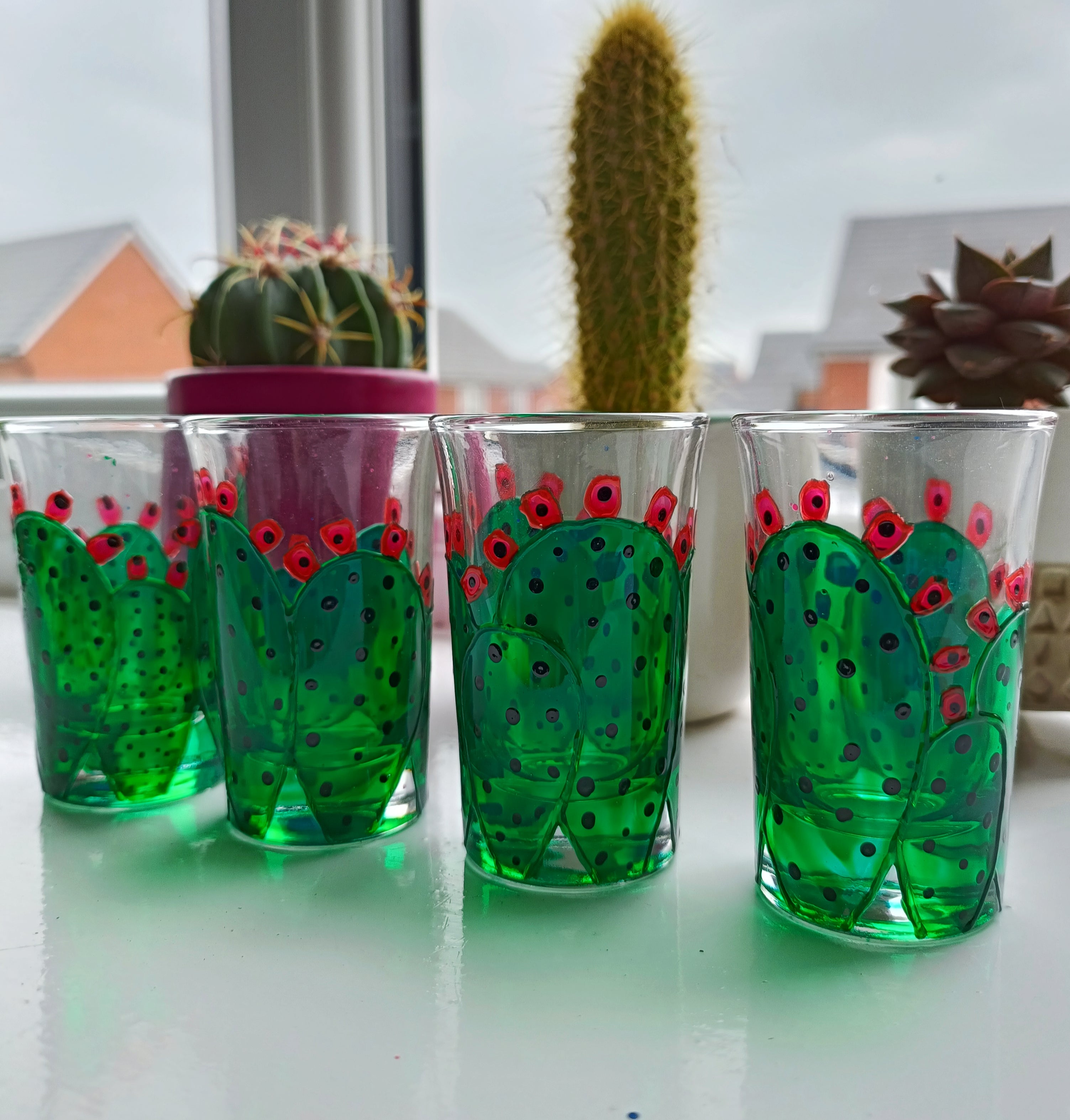 "Prickly Pear" Cactus Shot Glasses (Pair)