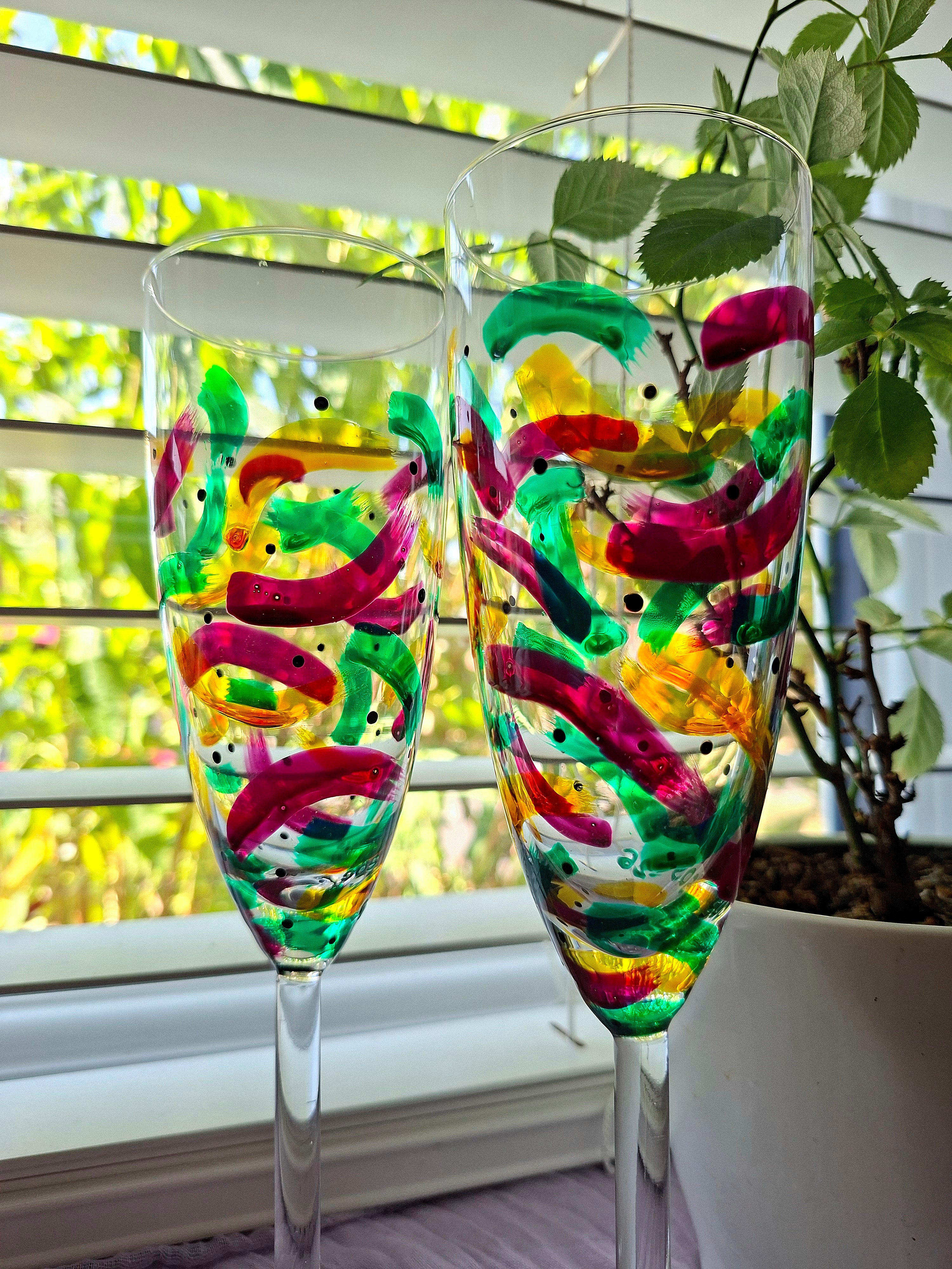 "A Stroke Of Confetti" Champagne Flute Pair.