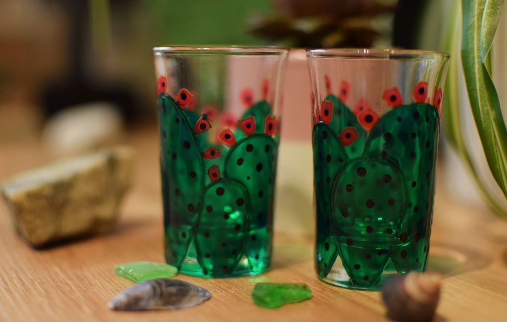 "Prickly Pear" Cactus Shot Glasses (Pair)
