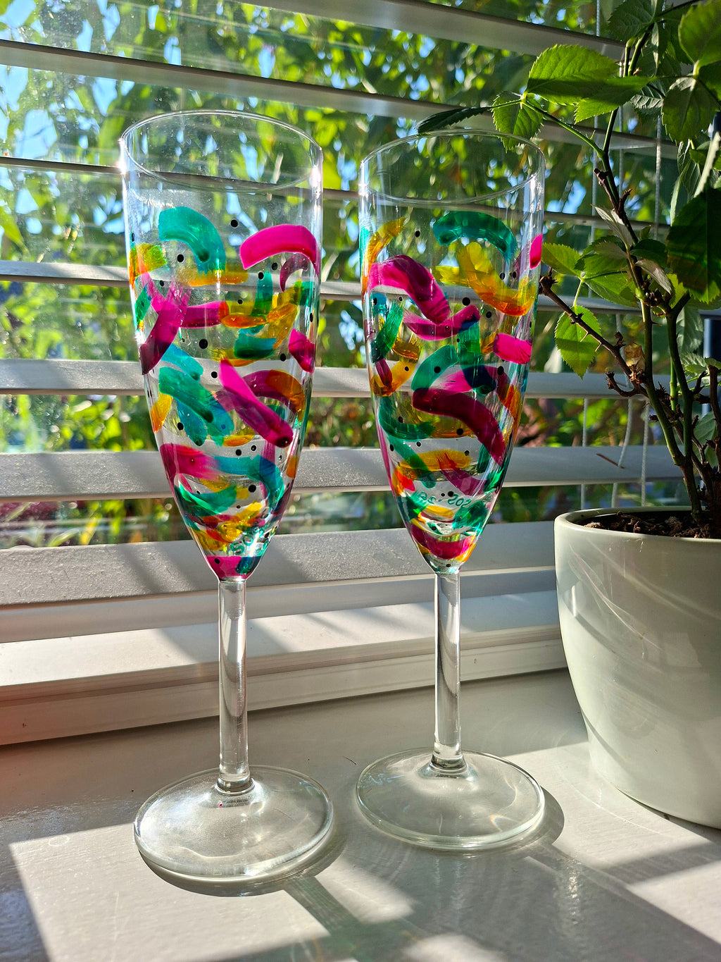"A Stroke Of Confetti" Champagne Flute Pair.