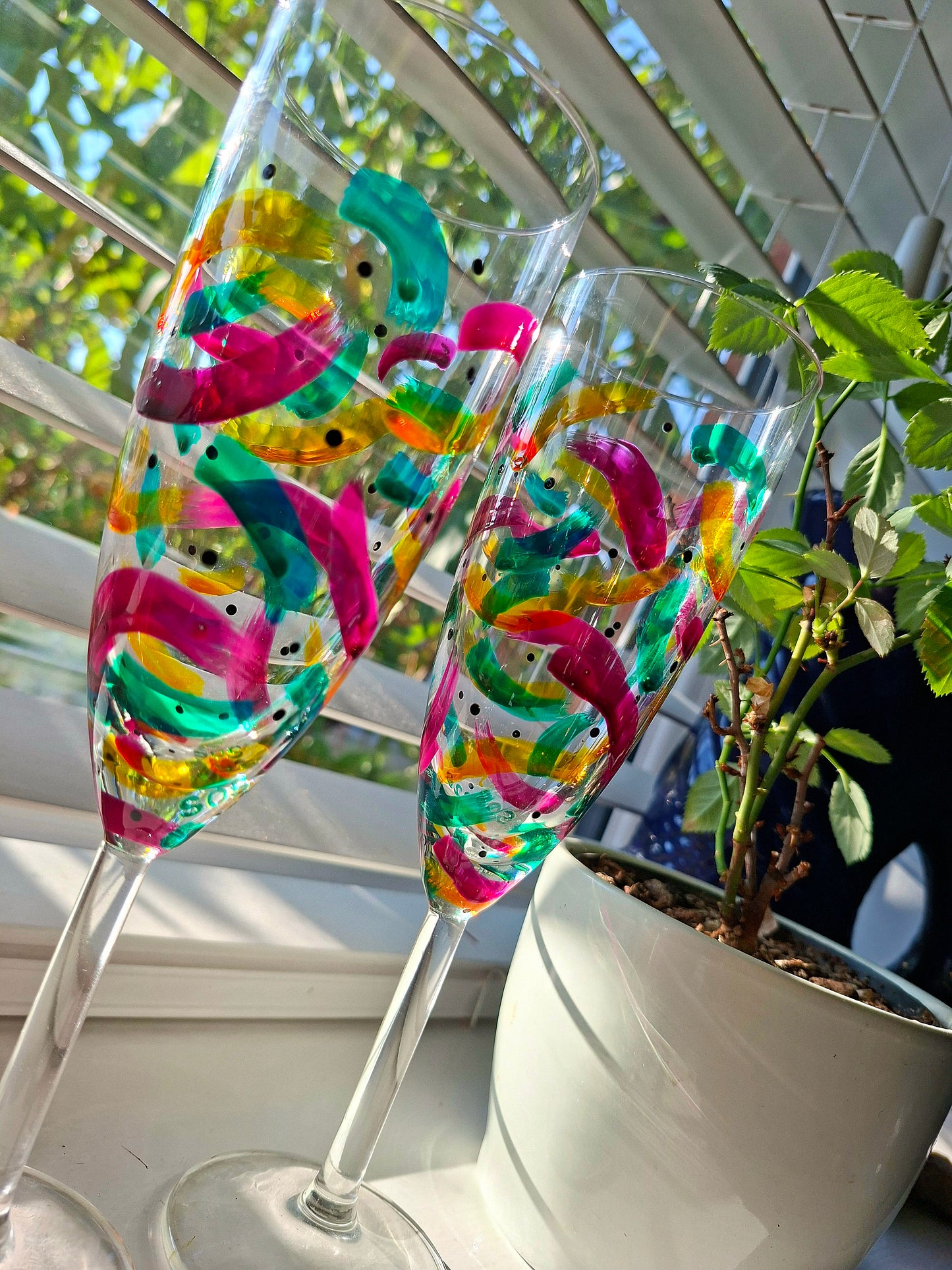 "A Stroke Of Confetti" Champagne Flute Pair.