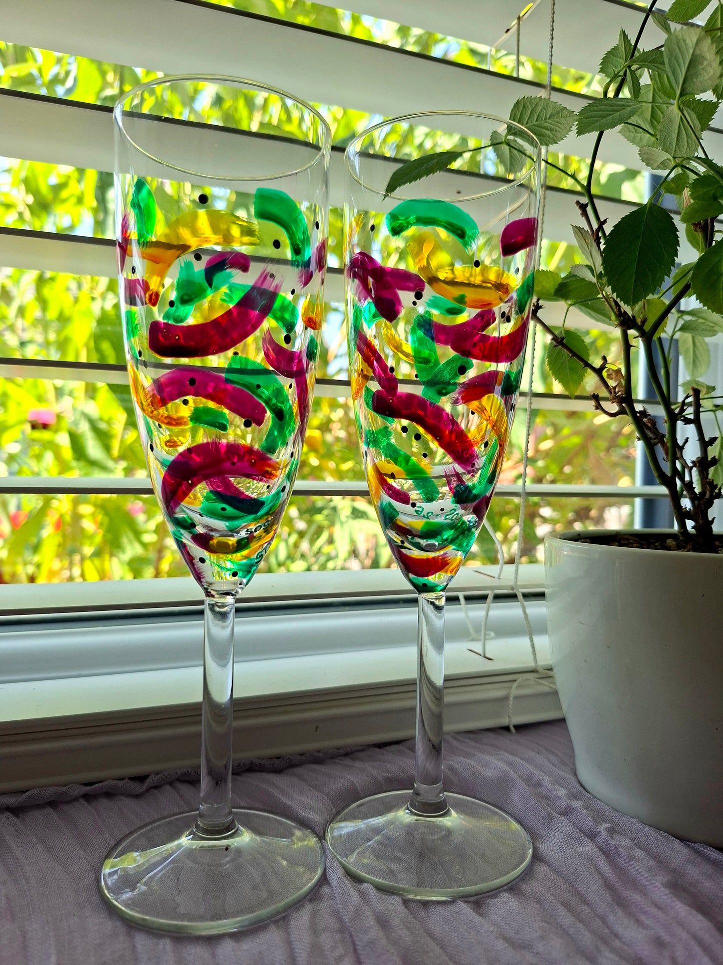 "A Stroke Of Confetti" Champagne Flute Pair.