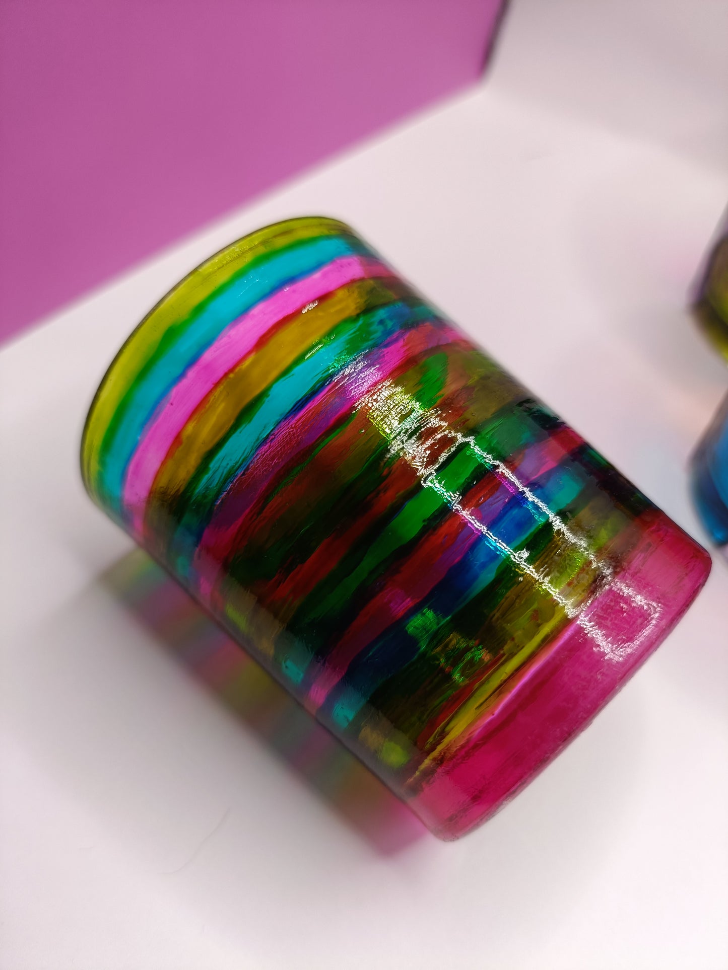 Striped Hand Painted Candle Holder