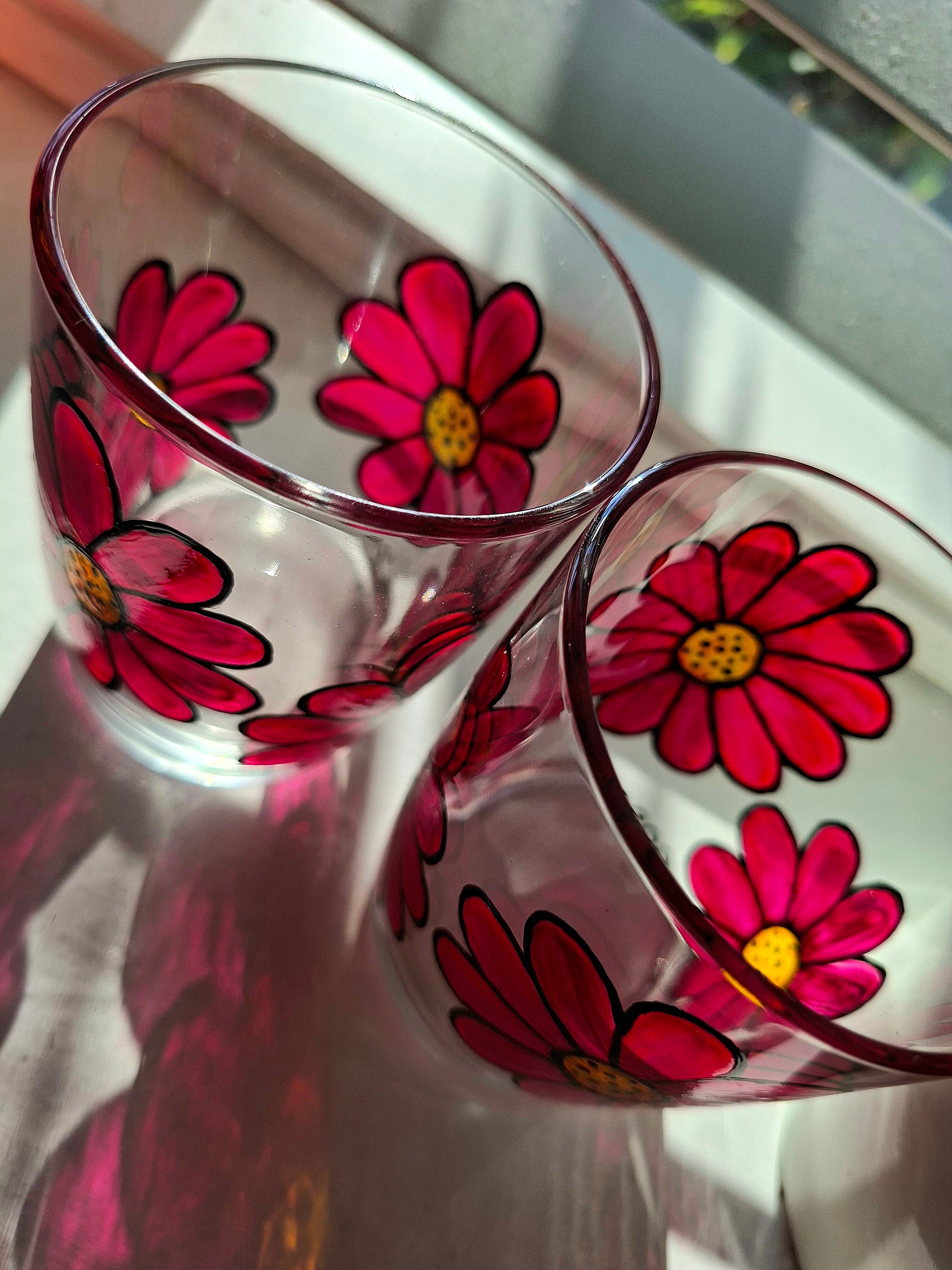 "Bold 'n' Groovy" Flower Tumbler Pair