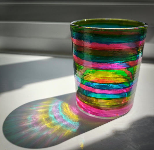 Striped Hand Painted Candle Holder